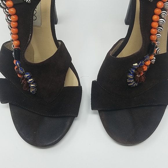 JIMMY CHOO 'Riv' Beaded T-Strap Sandal Suede Heel - Picture 3 of 9